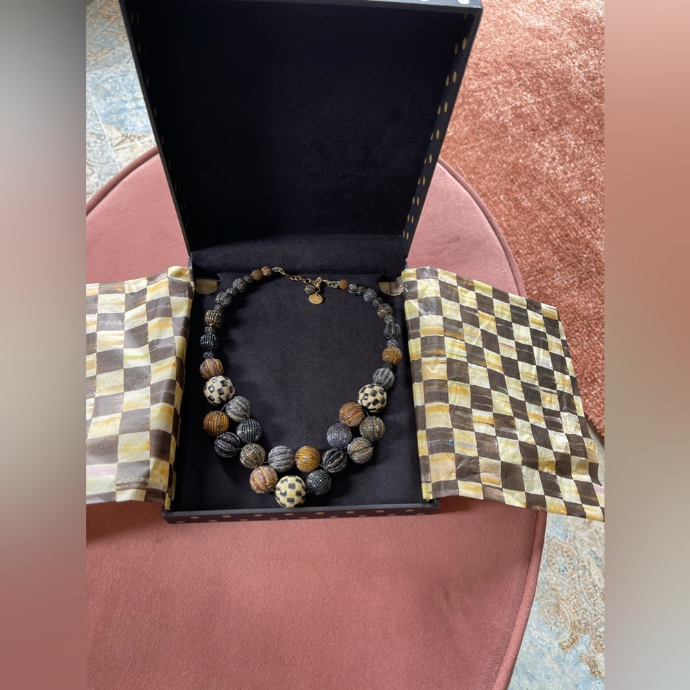 Mackenzie Childs necklace courtly checked black white grey gold MacKenzie-Childs